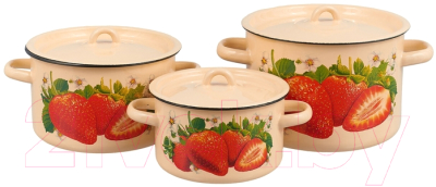 Набор кастрюль СтальЭмаль Клубника садовая 1с33 - фото
