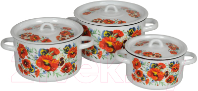 Набор кастрюль СтальЭмаль Маки мечта 1с33 - фото