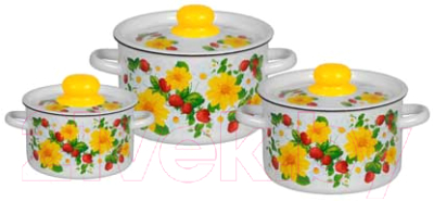 Набор кастрюль СтальЭмаль Земляника / 1с144 - фото