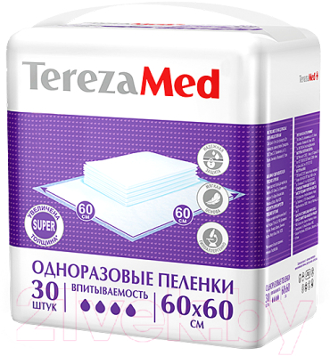 Набор пеленок одноразовых впитывающих Tereza Med Впитывающие Super 60x60 - фото