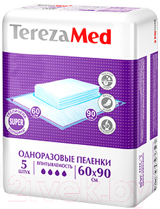 Набор пеленок одноразовых впитывающих Tereza Med Впитывающие Super 60x90 - фото