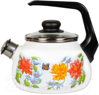 Чайник со свистком СтальЭмаль Цветочный 4с210я - фото