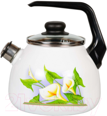 Чайник со свистком СтальЭмаль Каллы 4с209я - фото