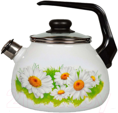 Чайник со свистком СтальЭмаль Ромашки лето 4с209я - фото