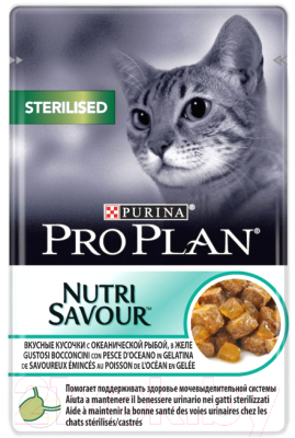Влажный корм для кошек Pro Plan Sterilised с океанической рыбой в желе - фото