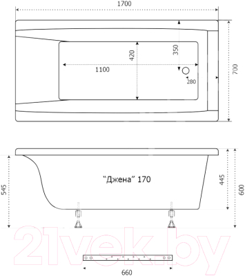 Ванна акриловая Triton Джена 170x70 (с ножками)