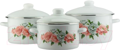 Набор кастрюль Эмаль Розы и пионы 2-3192/4М - фото