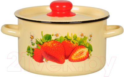 Кастрюля СтальЭмаль Клубника садовая 1с17с (кремовый) - фото
