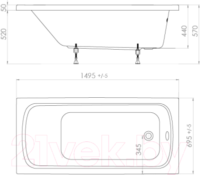 Ванна акриловая Triton Стандарт 150x70