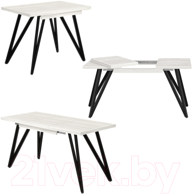 Обеденный стол Millwood Женева 3 Л раздвижной 120-160x80x76 (дуб белый Craft/металл черный)