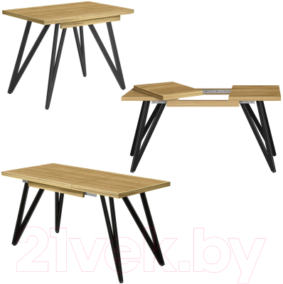 Обеденный стол Millwood Женева 3 Л раздвижной 120-160x80x76 (дуб золотой Craft/металл черный)