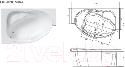 Ванна акриловая 1Марка Ergonomika 158-175x110 R