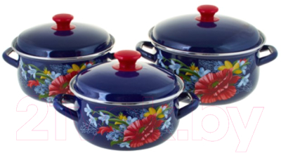 Набор кастрюль КМЗ Апрель 1 (3шт, синий) - фото