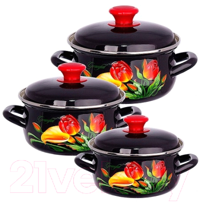 Набор кастрюль КМЗ Грациозный 1 (3шт, коричневый) - фото