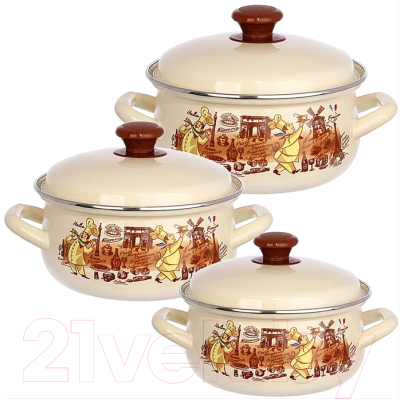 Набор кастрюль КМЗ Мастер Шеф 1 (3шт, кремовый) - фото
