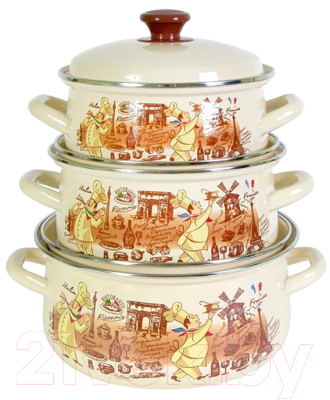 Набор кастрюль КМЗ Мастер Шеф 1 (3шт, кремовый)