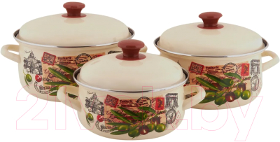 Набор кастрюль КМЗ Римские каникулы 1 (3шт, белый) - фото