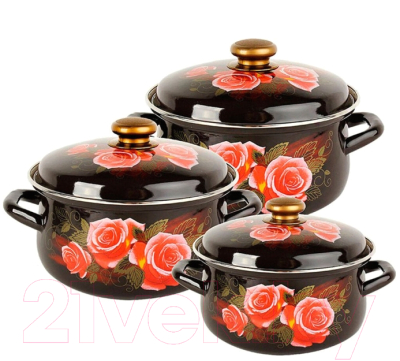 Набор кастрюль КМЗ Розалия 1 (3шт, коричневый) - фото