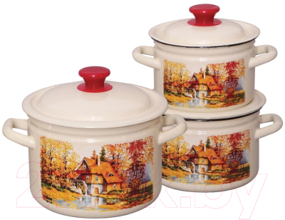 Набор кастрюль КМЗ Старая мельница 1 (3шт, слоновая) - фото
