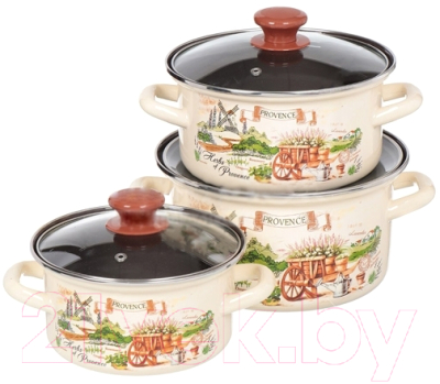 Набор кастрюль КМЗ Травы Прованса 1 Экстра (3шт, слоновая) - фото