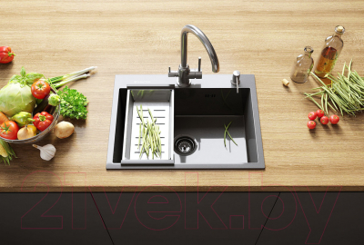 Мойка кухонная Ulgran Stell 60x45 (черная брашированная сталь)