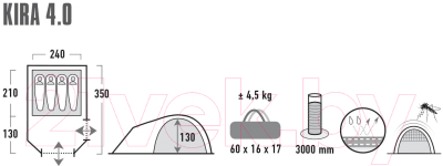 Палатка High Peak Kira 4.0 / 10373 (серый)