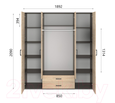 Шкаф Евва Венеция ВН-4D2Z2S (венге/дуб сонома)