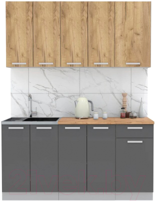Кухонный гарнитур Интерлиния Мила Лайт 1.6-60 (дуб золотой/антрацит/дуб бунратти) - фото