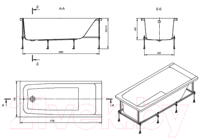 Ванна акриловая Roca Elba 170x75 / 248507000 (без монтажного комплекта)