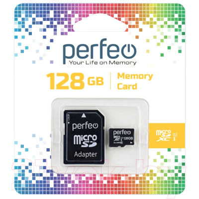 Карта памяти Perfeo MicroSDXC 128GB (Class 10) + адаптер / PF128GMCSX10U1A - фото