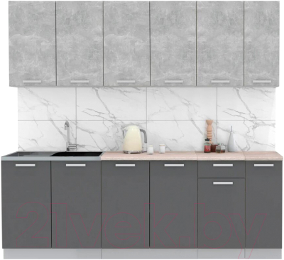 Кухонный гарнитур Интерлиния Мила Лайт 2.3 (бетон/антрацит/травертин) - фото