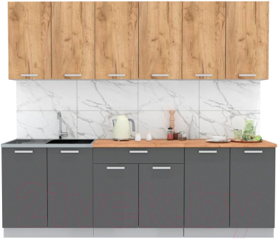 Кухонный гарнитур Интерлиния Мила Лайт 2.4 (дуб золотой/антрацит/дуб бунратти) - фото