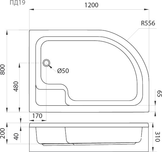 Душевой поддон Triton Полукруглый ПД19 120x80