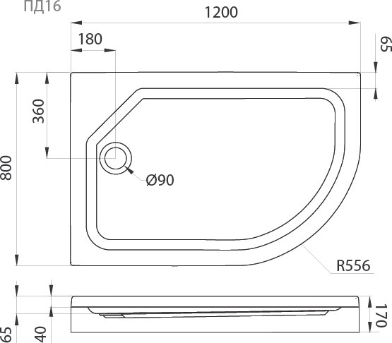 Душевой поддон Triton Полукруглый ПД16 120x80