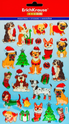 Набор наклеек на окно Erich Krause Decor Новогодние собачки / 46725 - фото