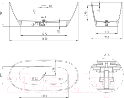 Ванна из искусственного мрамора Salini Sofia 164x75 / 102521M