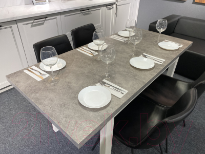 Обеденный стол Senira Кастусь 110-145x70 (бетон/белый)