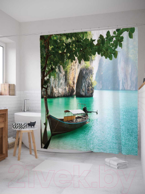 Шторка-занавеска для ванны JoyArty Туристический привал / sc_2794