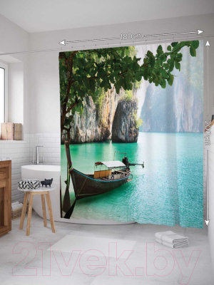 Шторка-занавеска для ванны JoyArty Туристический привал / sc_2794