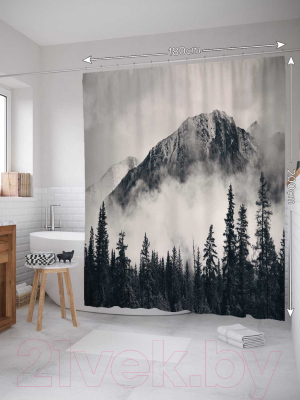 Шторка-занавеска для ванны JoyArty Лесная дымка / sc_22018