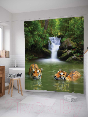 Шторка-занавеска для ванны JoyArty Тигры прохлаждаются / sc_12732