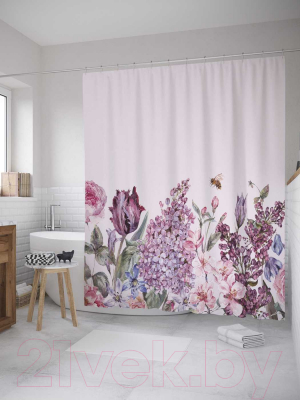 Шторка-занавеска для ванны JoyArty Цветы акварелью / sc_55162V1