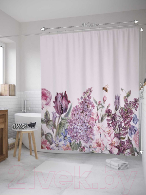 Шторка-занавеска для ванны JoyArty Цветы акварелью / sc_55162V1
