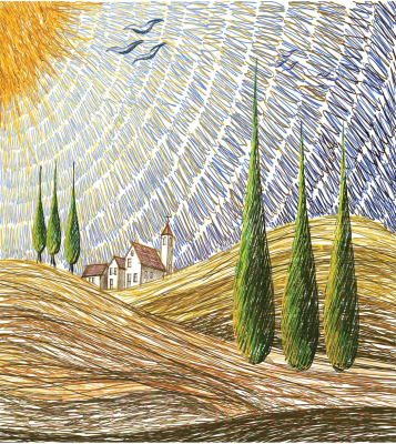 Шторка-занавеска для ванны JoyArty На сельских полях Европы / sc_14594 - фото