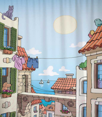 Шторка-занавеска для ванны JoyArty Портовая улица / sc_1243 - фото