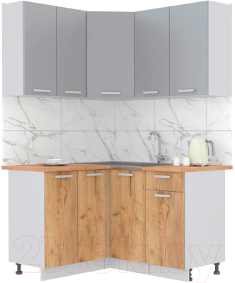 Кухонный гарнитур Интерлиния Мила Лайт 1.2x1.4 (серебристый/дуб золотой/дуб бунратти) - фото
