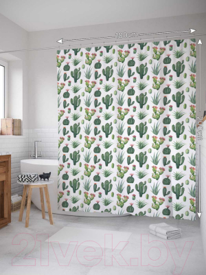 Шторка-занавеска для ванны JoyArty Маленькие кактусы / sc_122816