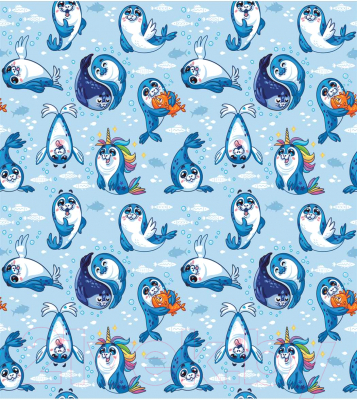 Шторка-занавеска для ванны JoyArty Веселые тюлени / sc_11870 - фото