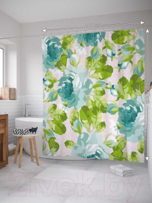 Шторка-занавеска для ванны JoyArty Голубые пионы / sc_35855