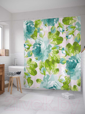 Шторка-занавеска для ванны JoyArty Голубые пионы / sc_35855